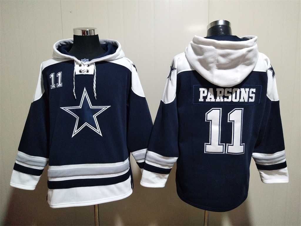 Dallas Cowboys #11 Micah Parsons Navy Blue Ageless Must Have Lace Up Pullover Hoodie,We sell and wholesale Dallas Cowboys #11 Micah Parsons Navy Blue Ageless Must Have Lace Up Pullover Hoodie on line form chian!